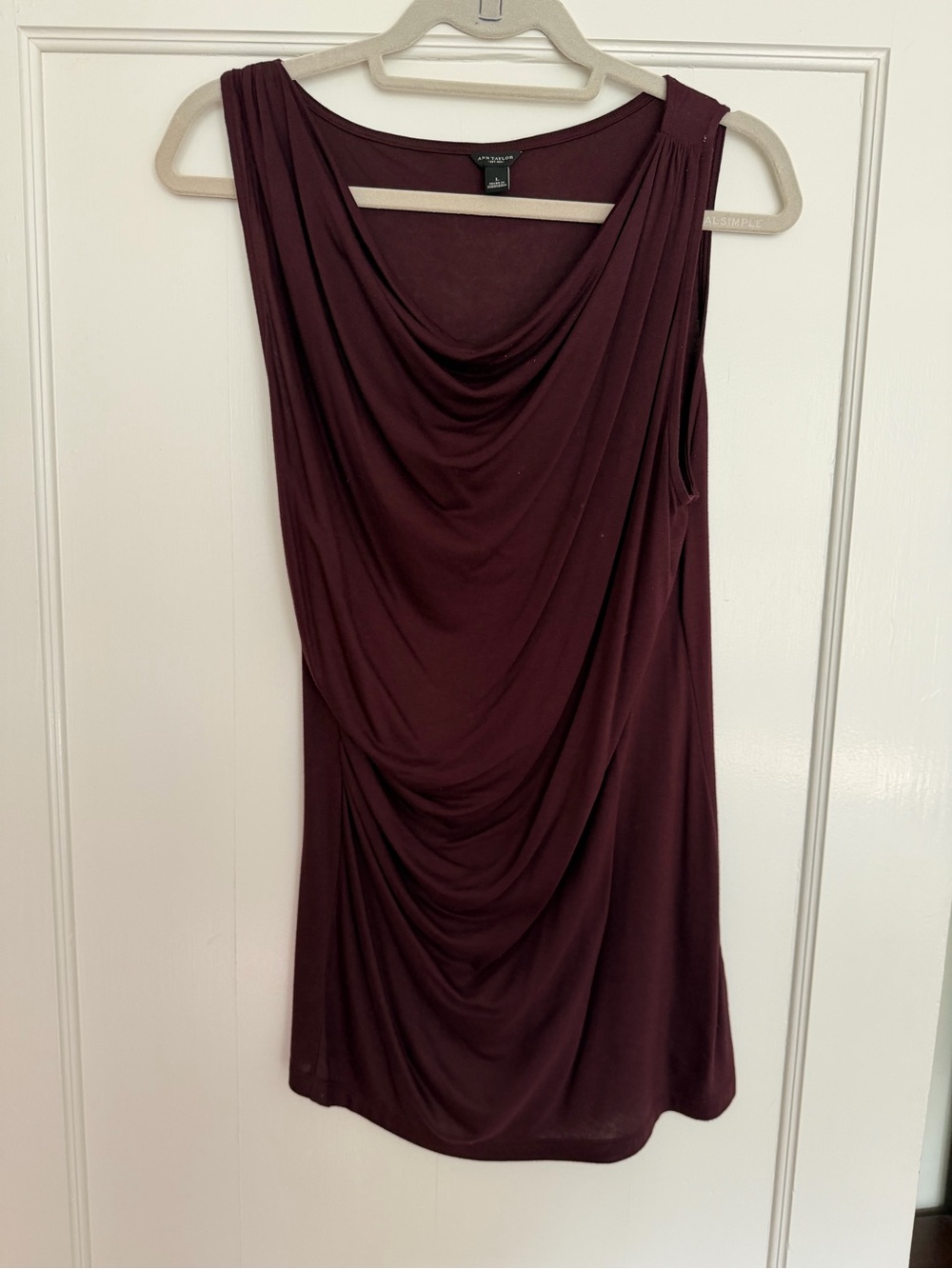 Ann Taylor Plum Draped Sleeveless Top Size L 100% Modal